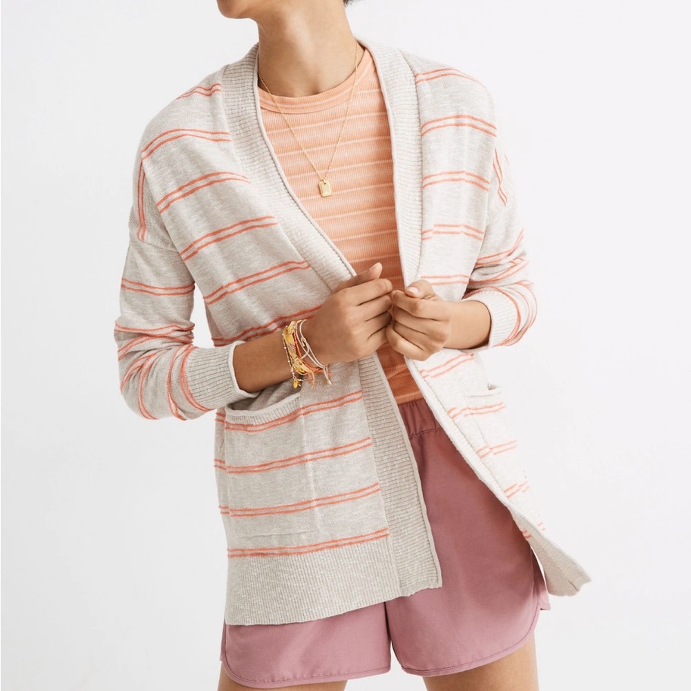Madewell Bradley Cardigan Sweater Textured Stripe Cream Size Medium